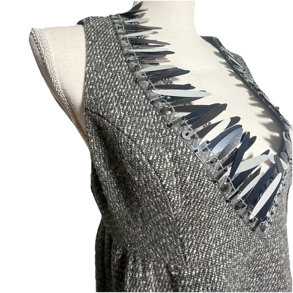 Anna Sui women's  sleeveless tweed sequin Funky fringe mini dress size M gray - Picture 2 of 13